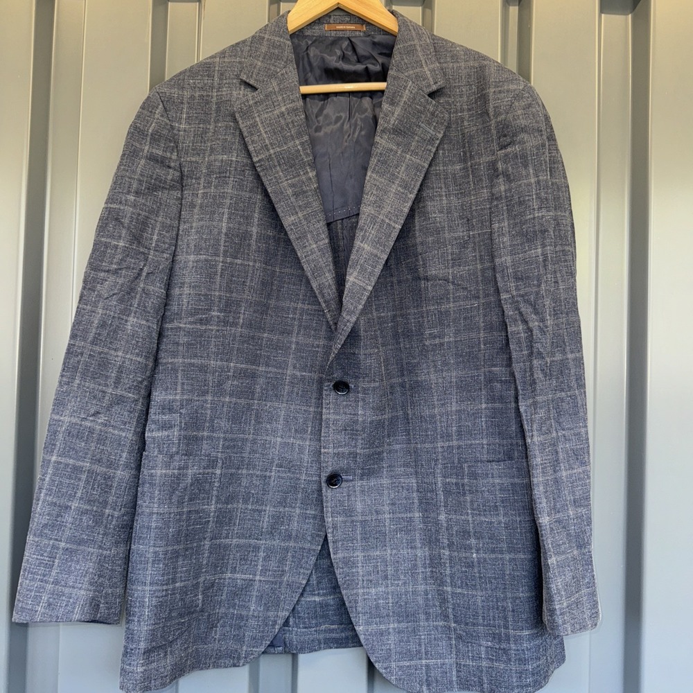 Peter Millar Men's 44R Blue Windowpane Plaid 1Sport Coat Blazer